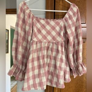 Entro Pink and Cream Checkered Gingham Blouse S Small